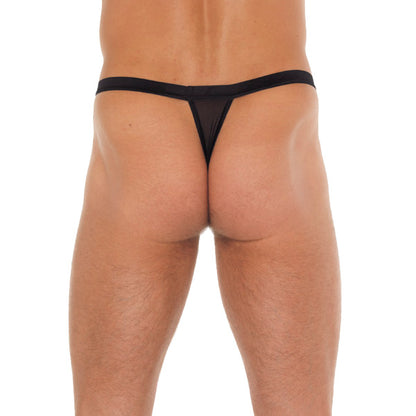 Mens Black GString With Red Pouch