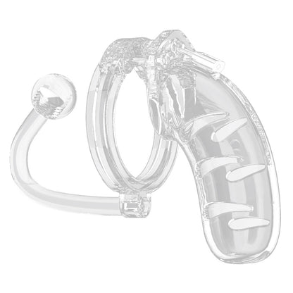 Man Cage 11  Male 4.5 Inch Clear Chastity Cage With Anal Plug